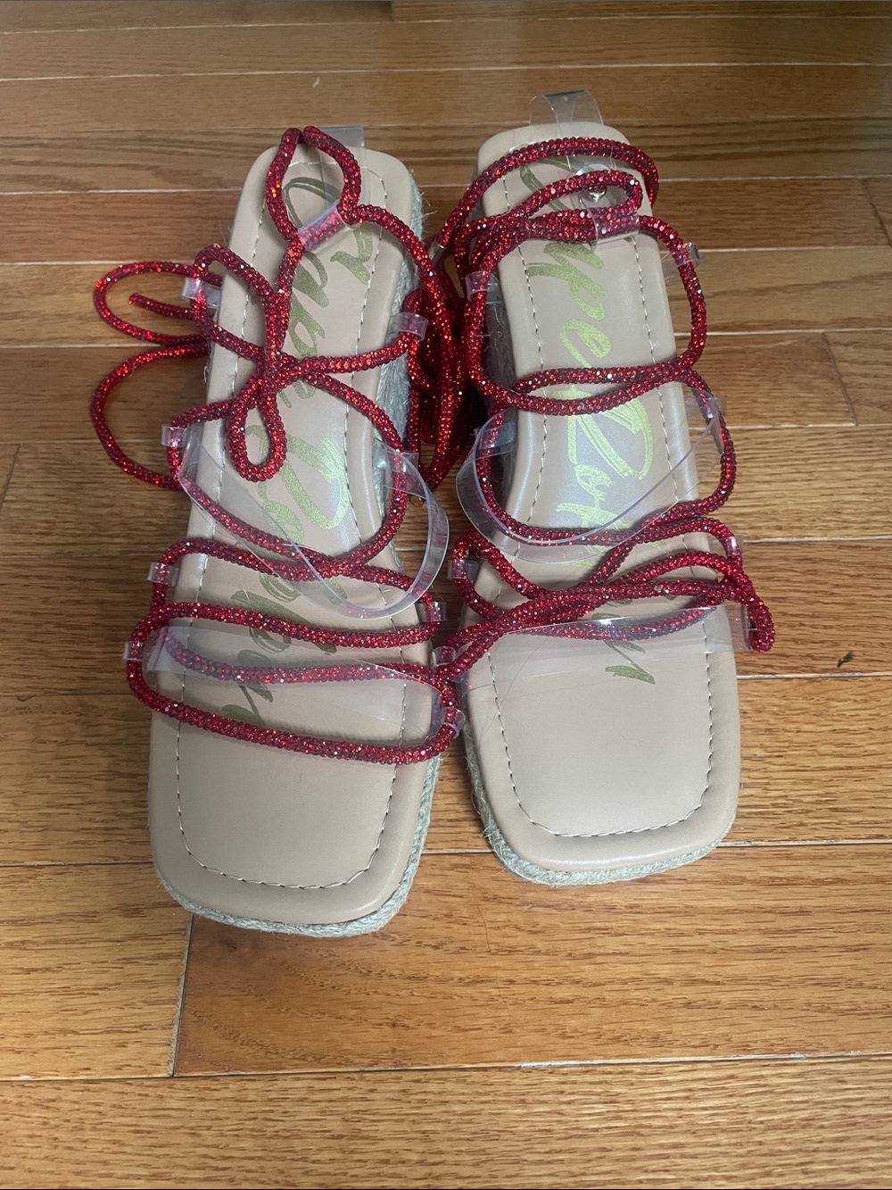 Cape Robbin Red Strappy Clear Sandals